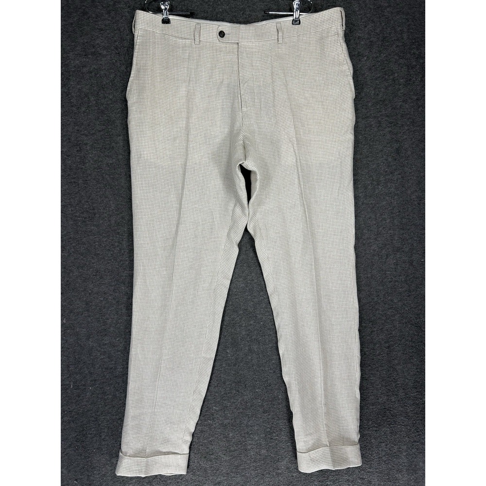 Suitsupply Dress Pants 38x33 Houndstooth Soho Turn Up Solbiati Linen Trousers